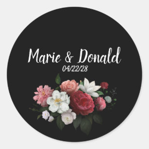 Sticker Rond Élégantes fleurs bordeaux et roses