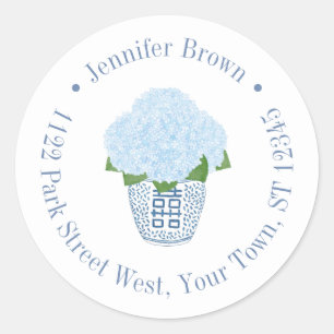 Sticker Rond Élégantes Hortensias Pot de Gingembre Adresse de R