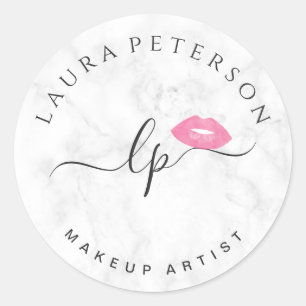 Sticker Rond Élégantes lèvres roses manuscrites calligraphie de