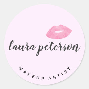 Sticker Rond Élégantes lèvres roses manuscrites calligraphie de
