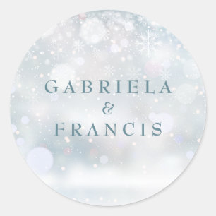 Sticker Rond Élégantes Premières Flocons de Neige Mariage d'Hiv
