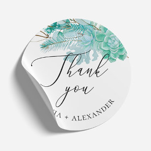 Sticker Rond Élégantes remerciements de mariage de succulentes