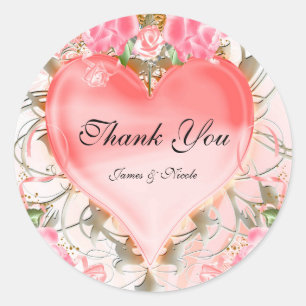 Sticker Rond Élégantes Roses de Pêche Fleuries Ornementales en