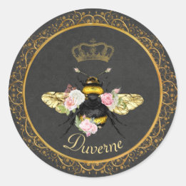 Sticker Rond Élégantes roses roses reine abeille française gris