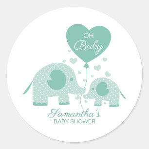 Sticker Rond Élément de fête de bébé éléphant vert menthe Oh Bé
