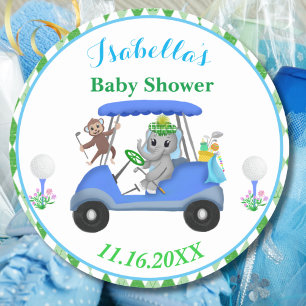 Sticker Rond Élément de retour pour Baby Shower Garçon Éléphant