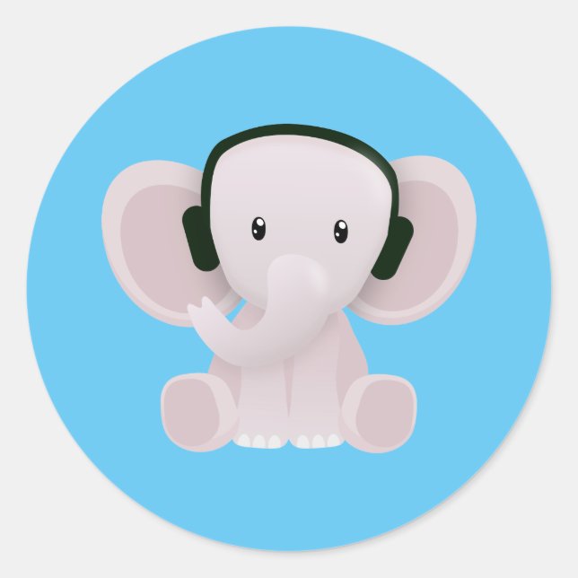 Sticker Rond Elephant aime la musique (Devant)