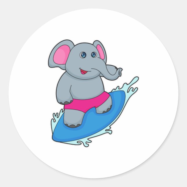 Sticker Rond Elephant as surfer avec surf (Devant)