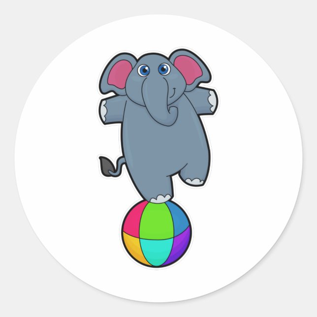 Sticker Rond Elephant au cirque avec boule de cirque (Devant)
