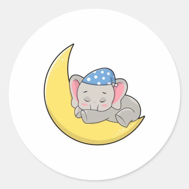 Sticker Rond Eléphant au coucher avec masque de couchage (Devant)