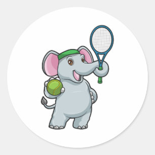 Sticker Rond Elephant au Tennis avec raquette de tennis
