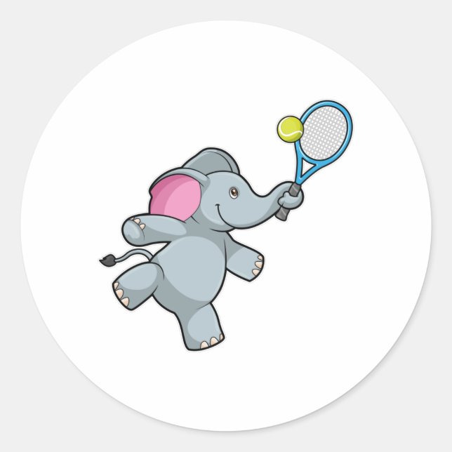 Sticker Rond Elephant au Tennis avec raquette de tennis (Devant)