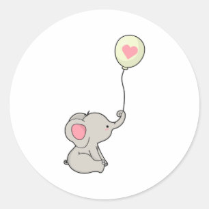 Sticker Rond Elephant avec coeur en Ballon