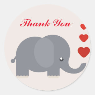 Sticker Rond Éléphant avec le Merci de coeurs d'amour