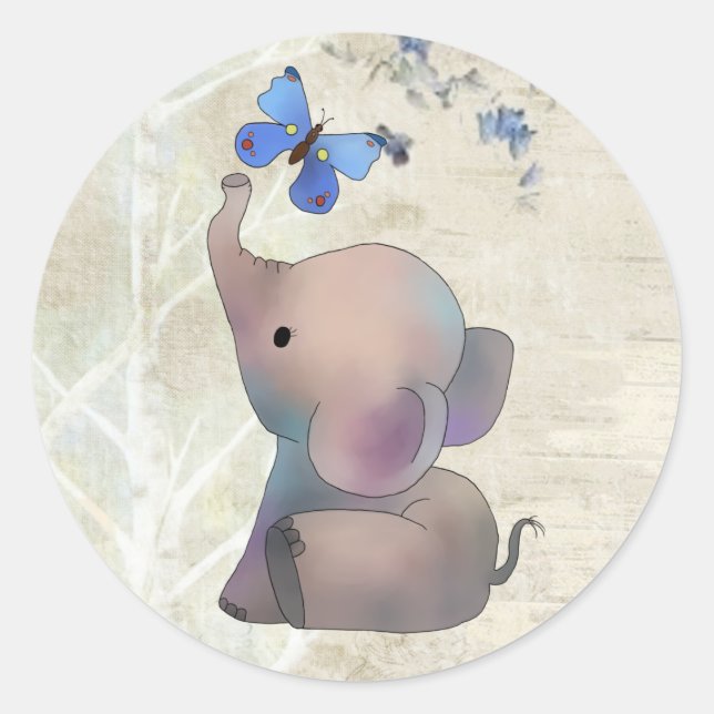 Sticker Rond Éléphant avec papillon (Devant)