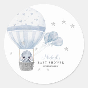 Sticker Rond Eléphant baby shower avec ballon chaud à air
