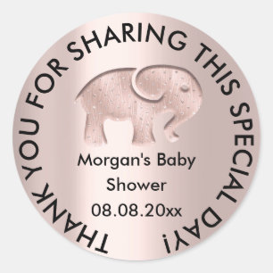 Sticker Rond Elephant Baby shower Favoriser Merci Rose moderne
