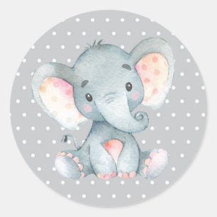 Sticker Rond Eléphant Baby shower gris
