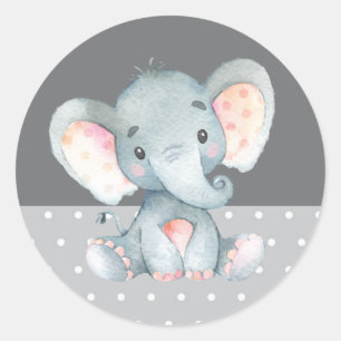 Sticker Rond Eléphant Baby shower gris