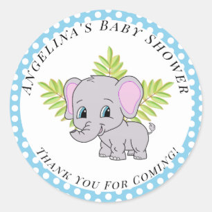Sticker Rond Eléphant Baby shower mignonne garçon Merci bleu