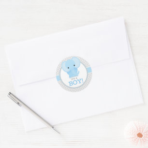 Sticker Rond Éléphant Bébé (bleu) C'est un Garçon