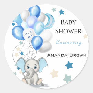 Sticker Rond Eléphant bébé mignon avec ballons Baby shower garç