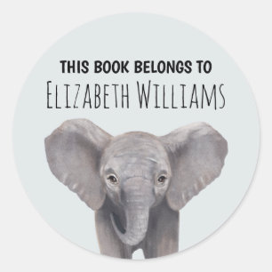 Sticker Rond Eléphant Bébé mignon Nom personnalisé École
