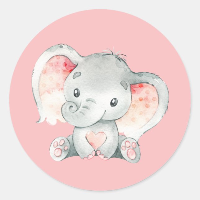 Sticker Rond Eléphant Bébé rose mignon (Devant)