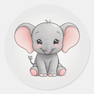 Sticker Rond Eléphant bébé souriant avec des joues blanches, ka