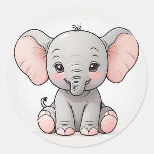 Sticker Rond Eléphant bébé souriant avec des joues blanches, ka
