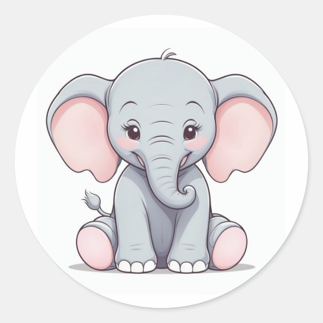 Sticker Rond Eléphant bébé souriant avec des joues blanches, ka (Devant)