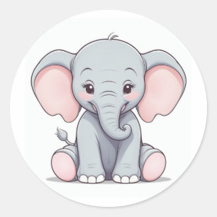 Sticker Rond Eléphant bébé souriant avec des joues blanches, ka