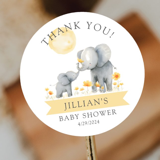 Sticker Rond Elephant Bisses Baby shower Merci (Créateur téléchargé)