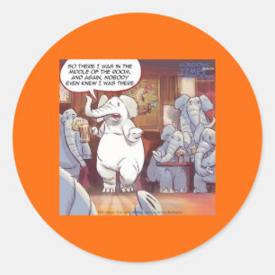 Sticker Rond Éléphant Blanc Drôle Dans La Pièce