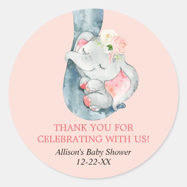 Sticker Rond Eléphant bleu crème rose floral (Devant)