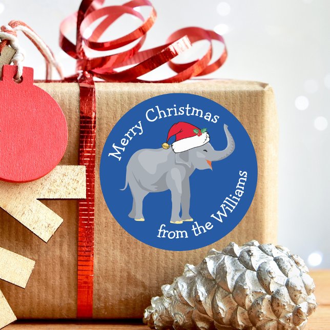Sticker Rond Éléphant Bleu Drôle Cadeau de Noël Personnalisé (Créateur téléchargé)