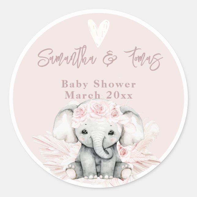 Sticker Rond Elephant c'est une fille Boho Floral Baby shower r (Devant)