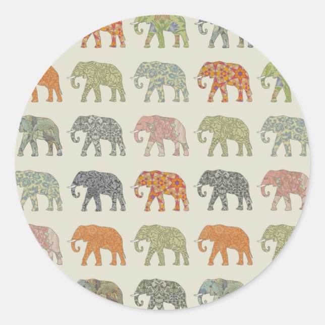 Sticker Rond Eléphant Coloré Animal Motif contemporain (Devant)