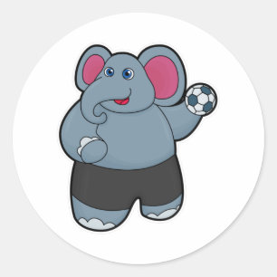 Sticker Rond Elephant comme joueur de handball avec Handball