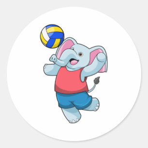 Sticker Rond Elephant comme joueur de volleyball avec volleybal