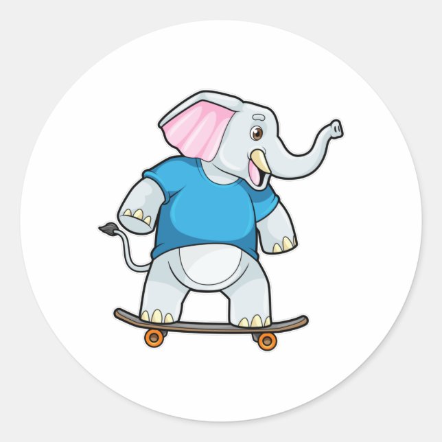 Sticker Rond Elephant comme patineur avec skateboard (Devant)