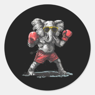 Sticker Rond Éléphant de boxe avec gants de boxe Kickboxing Amu
