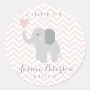 Sticker Rond Éléphant de fille de faire-part de naissance