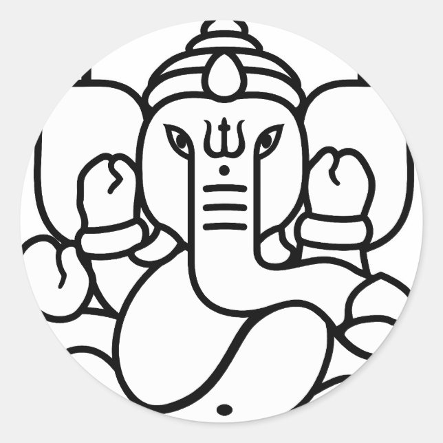 Sticker Rond Eléphant de Ganesha n° 3 (noir blanc) (Devant)