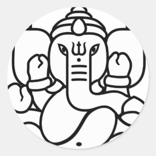 Sticker Rond Eléphant de Ganesha n° 3 (noir blanc)