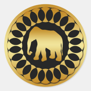 STICKER ROND ÉLÉPHANT D'OR