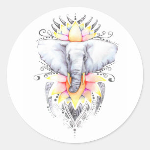 Sticker Rond Eléphant et lotus