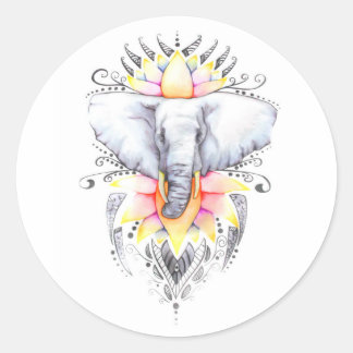 Sticker Rond Eléphant et lotus