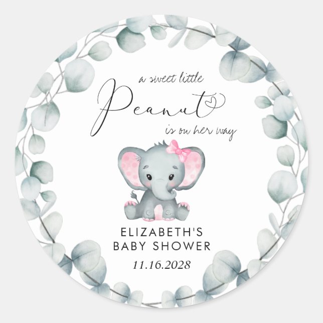 Sticker Rond Eléphant Eucalyptus Baby Girl Douche (Devant)