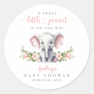 Sticker Rond Eléphant Floral Rose Cute Bébé Fille Douche